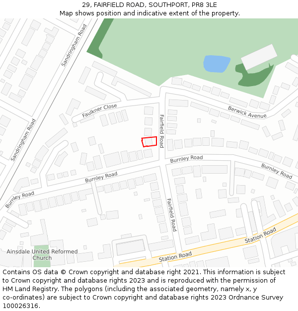 29, FAIRFIELD ROAD, SOUTHPORT, PR8 3LE: Location map and indicative extent of plot