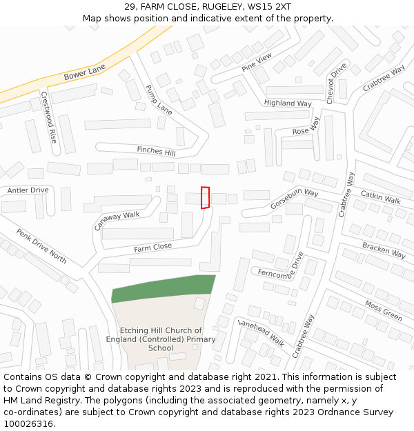 29, FARM CLOSE, RUGELEY, WS15 2XT: Location map and indicative extent of plot