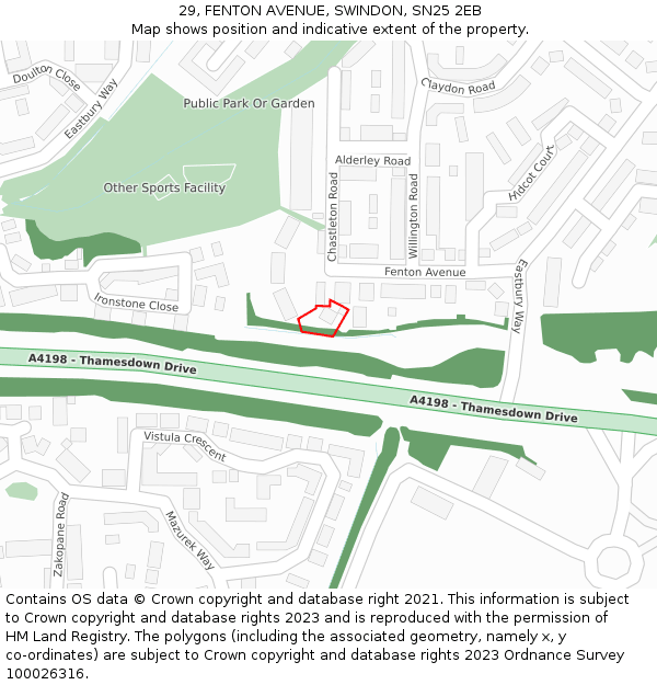 29, FENTON AVENUE, SWINDON, SN25 2EB: Location map and indicative extent of plot