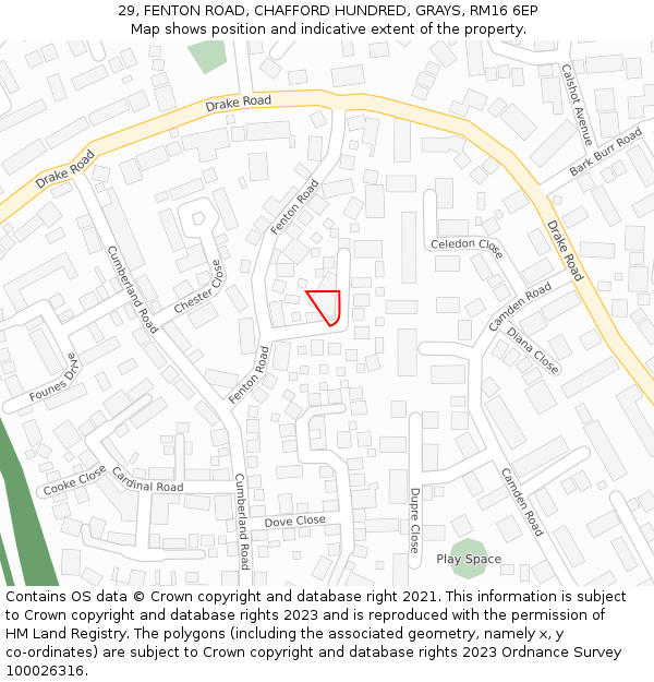 29, FENTON ROAD, CHAFFORD HUNDRED, GRAYS, RM16 6EP: Location map and indicative extent of plot