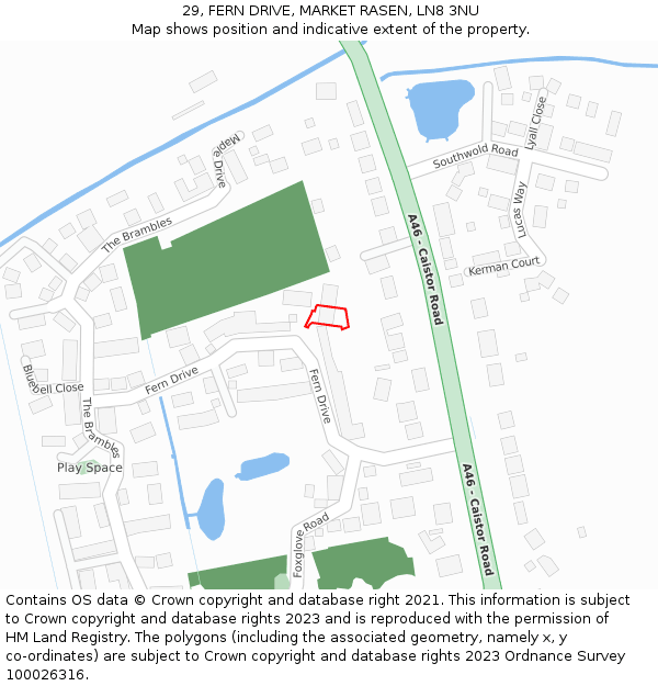 29, FERN DRIVE, MARKET RASEN, LN8 3NU: Location map and indicative extent of plot