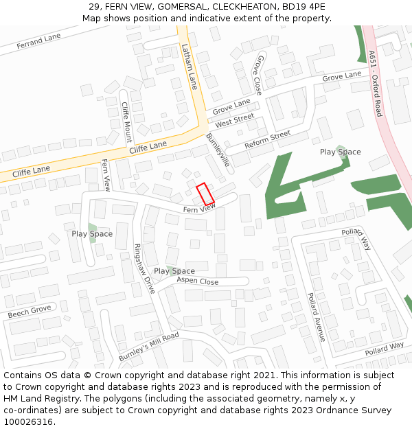 29, FERN VIEW, GOMERSAL, CLECKHEATON, BD19 4PE: Location map and indicative extent of plot
