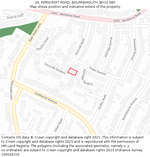 29, FERNCROFT ROAD, BOURNEMOUTH, BH10 6BY: Location map and indicative extent of plot