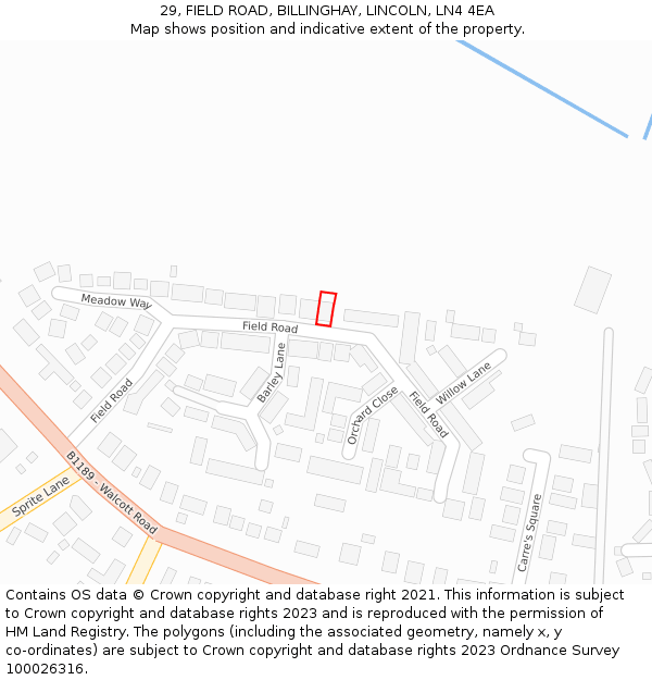 29, FIELD ROAD, BILLINGHAY, LINCOLN, LN4 4EA: Location map and indicative extent of plot