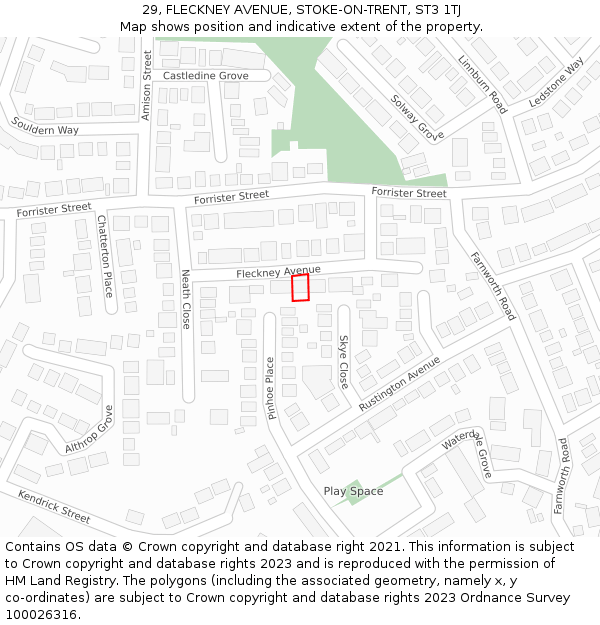 29, FLECKNEY AVENUE, STOKE-ON-TRENT, ST3 1TJ: Location map and indicative extent of plot