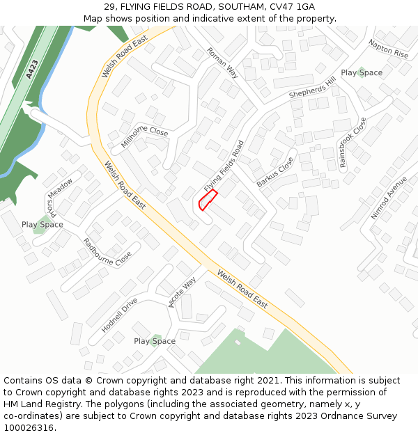 29, FLYING FIELDS ROAD, SOUTHAM, CV47 1GA: Location map and indicative extent of plot