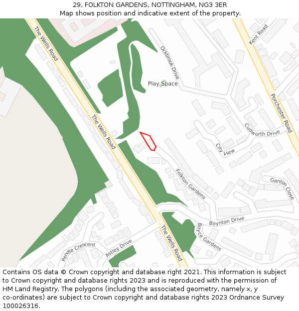 29, FOLKTON GARDENS, NOTTINGHAM, NG3 3ER: Location map and indicative extent of plot