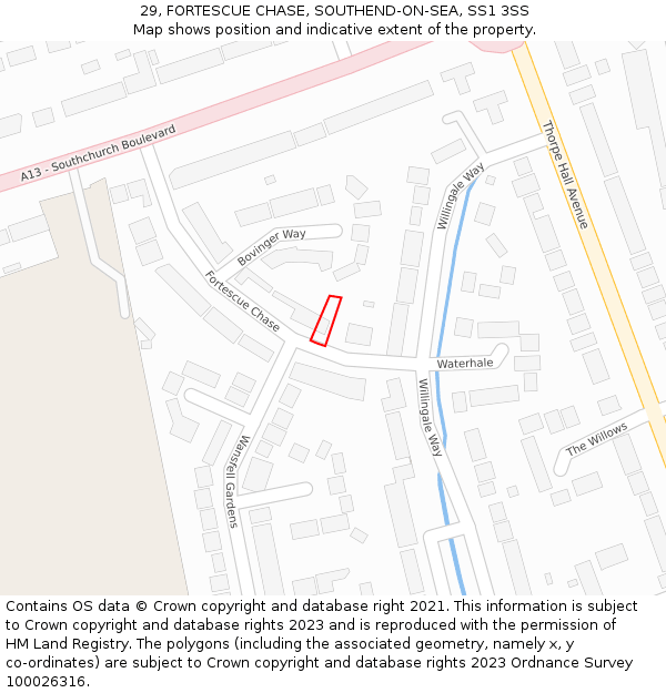 29, FORTESCUE CHASE, SOUTHEND-ON-SEA, SS1 3SS: Location map and indicative extent of plot