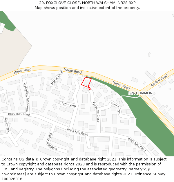29, FOXGLOVE CLOSE, NORTH WALSHAM, NR28 9XP: Location map and indicative extent of plot