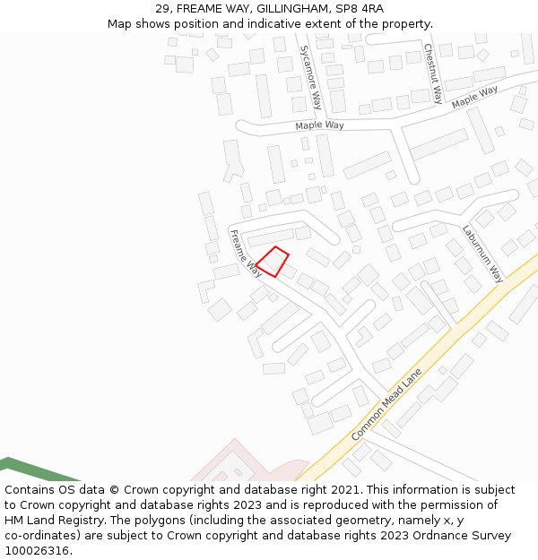 29, FREAME WAY, GILLINGHAM, SP8 4RA: Location map and indicative extent of plot