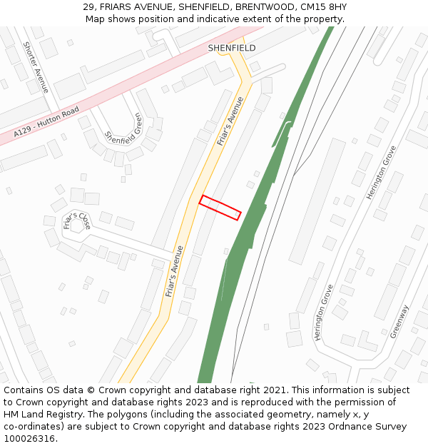 29, FRIARS AVENUE, SHENFIELD, BRENTWOOD, CM15 8HY: Location map and indicative extent of plot