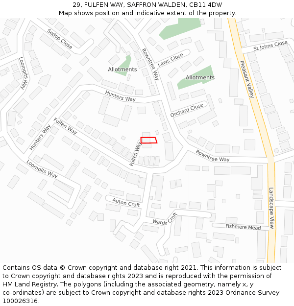 29, FULFEN WAY, SAFFRON WALDEN, CB11 4DW: Location map and indicative extent of plot