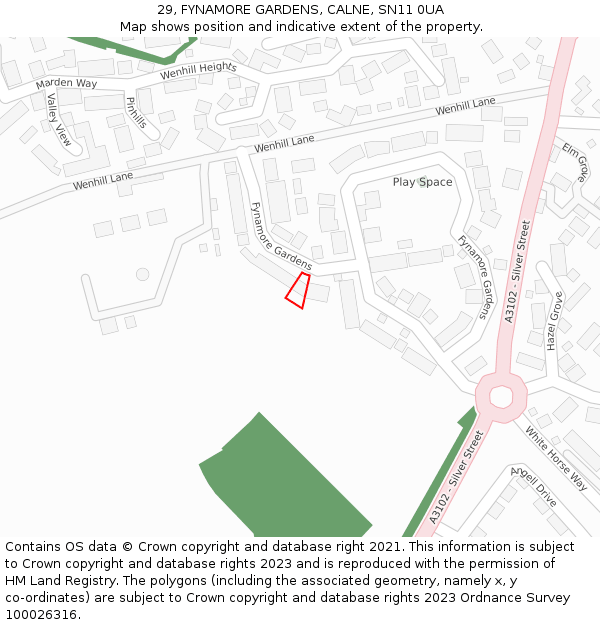29, FYNAMORE GARDENS, CALNE, SN11 0UA: Location map and indicative extent of plot