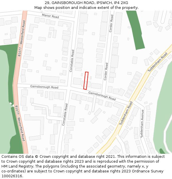 29, GAINSBOROUGH ROAD, IPSWICH, IP4 2XG: Location map and indicative extent of plot