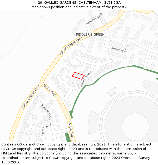 29, GALILEO GARDENS, CHELTENHAM, GL51 0GA: Location map and indicative extent of plot