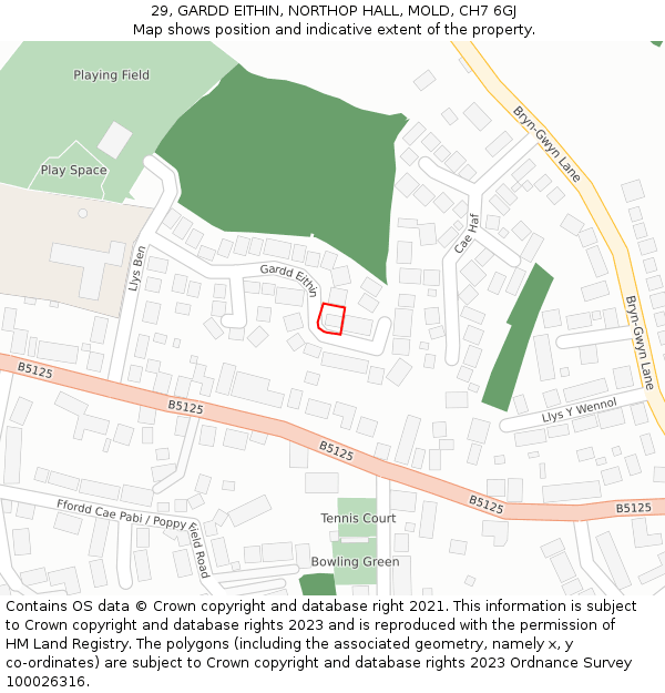 29, GARDD EITHIN, NORTHOP HALL, MOLD, CH7 6GJ: Location map and indicative extent of plot