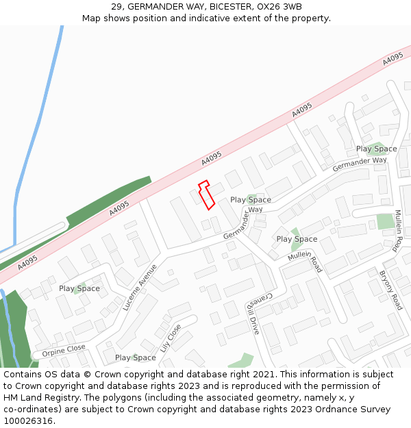 29, GERMANDER WAY, BICESTER, OX26 3WB: Location map and indicative extent of plot
