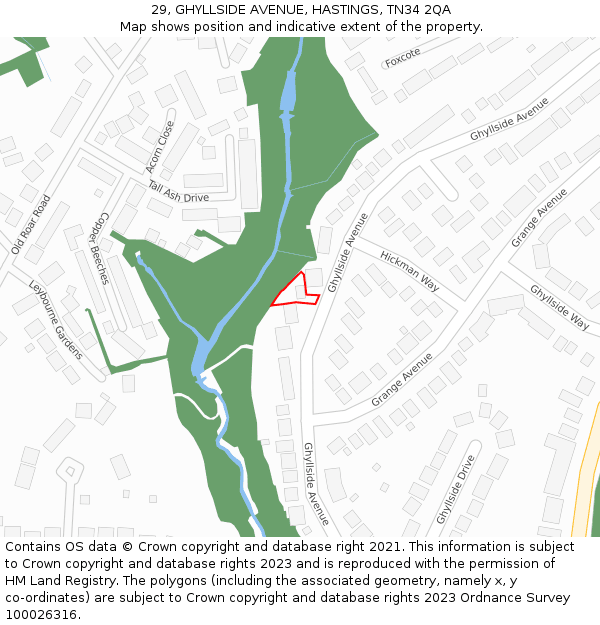 29, GHYLLSIDE AVENUE, HASTINGS, TN34 2QA: Location map and indicative extent of plot
