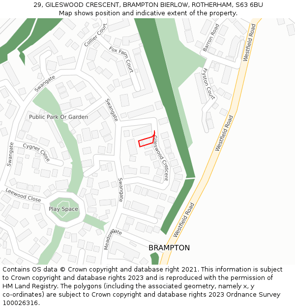 29, GILESWOOD CRESCENT, BRAMPTON BIERLOW, ROTHERHAM, S63 6BU: Location map and indicative extent of plot
