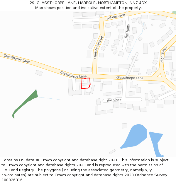 29, GLASSTHORPE LANE, HARPOLE, NORTHAMPTON, NN7 4DX: Location map and indicative extent of plot