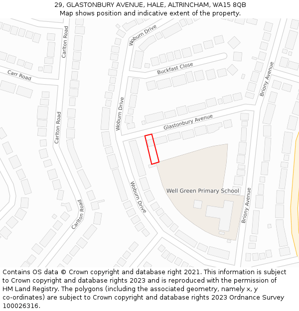29, GLASTONBURY AVENUE, HALE, ALTRINCHAM, WA15 8QB: Location map and indicative extent of plot