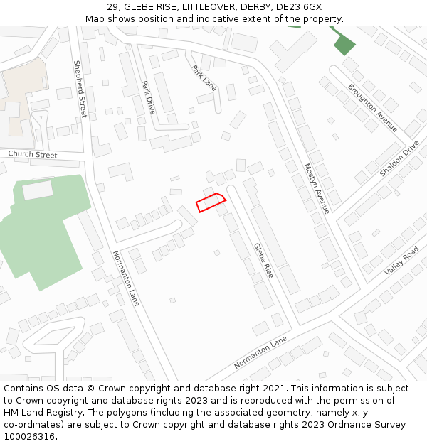 29, GLEBE RISE, LITTLEOVER, DERBY, DE23 6GX: Location map and indicative extent of plot