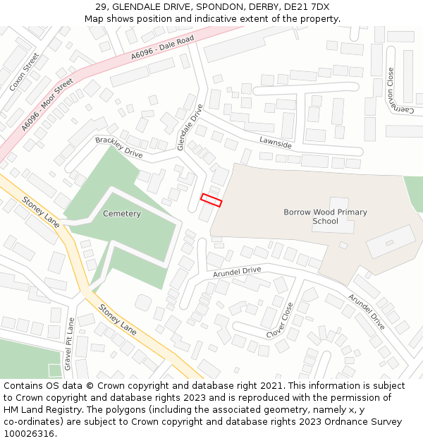 29, GLENDALE DRIVE, SPONDON, DERBY, DE21 7DX: Location map and indicative extent of plot