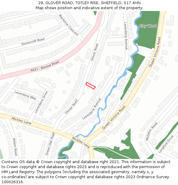 29, GLOVER ROAD, TOTLEY RISE, SHEFFIELD, S17 4HN: Location map and indicative extent of plot