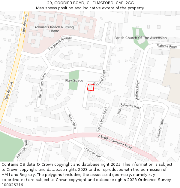 29, GOODIER ROAD, CHELMSFORD, CM1 2GG: Location map and indicative extent of plot