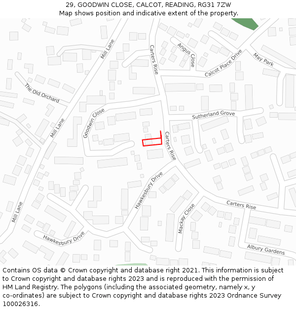 29, GOODWIN CLOSE, CALCOT, READING, RG31 7ZW: Location map and indicative extent of plot