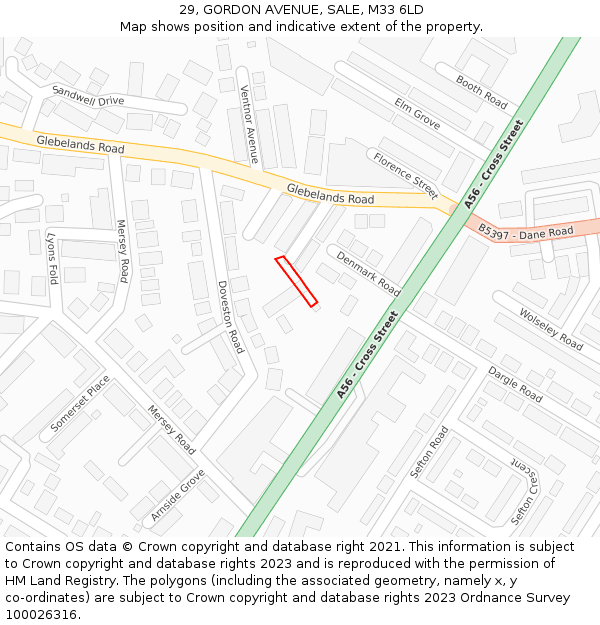 29, GORDON AVENUE, SALE, M33 6LD: Location map and indicative extent of plot