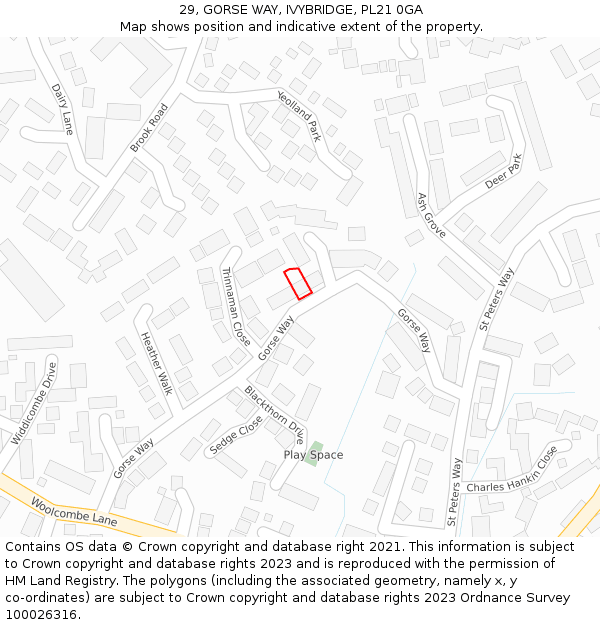 29, GORSE WAY, IVYBRIDGE, PL21 0GA: Location map and indicative extent of plot