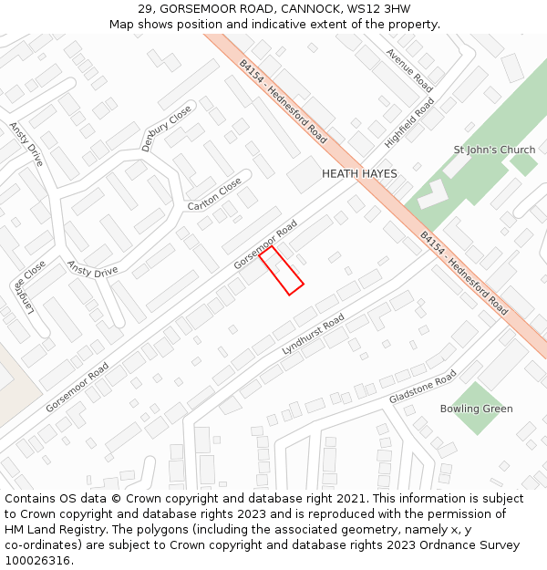 29, GORSEMOOR ROAD, CANNOCK, WS12 3HW: Location map and indicative extent of plot
