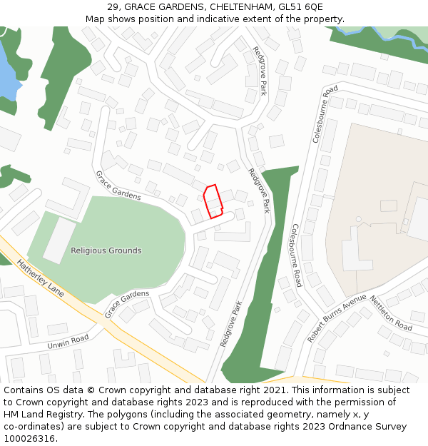 29, GRACE GARDENS, CHELTENHAM, GL51 6QE: Location map and indicative extent of plot