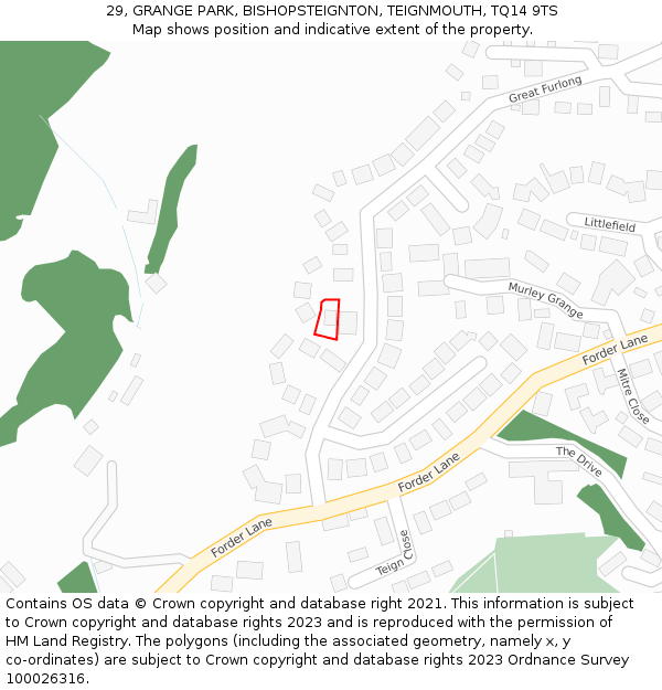 29, GRANGE PARK, BISHOPSTEIGNTON, TEIGNMOUTH, TQ14 9TS: Location map and indicative extent of plot