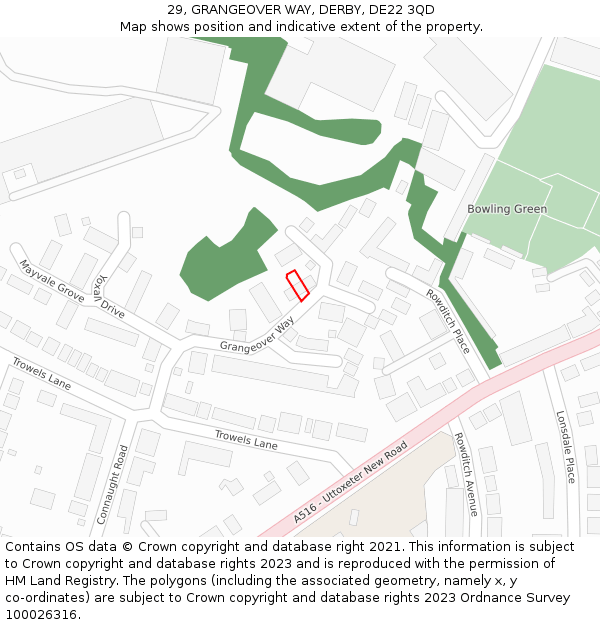 29, GRANGEOVER WAY, DERBY, DE22 3QD: Location map and indicative extent of plot