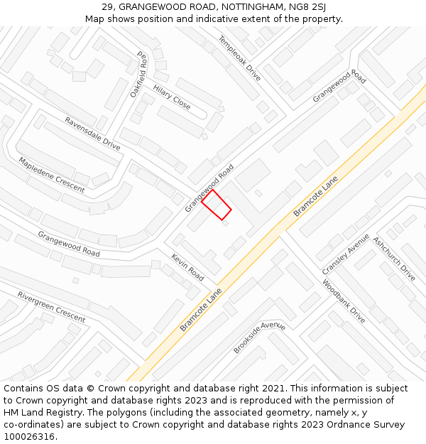 29, GRANGEWOOD ROAD, NOTTINGHAM, NG8 2SJ: Location map and indicative extent of plot