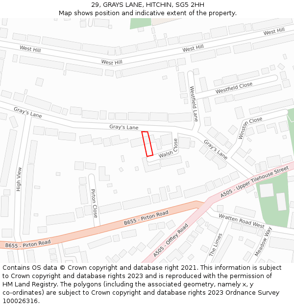 29, GRAYS LANE, HITCHIN, SG5 2HH: Location map and indicative extent of plot