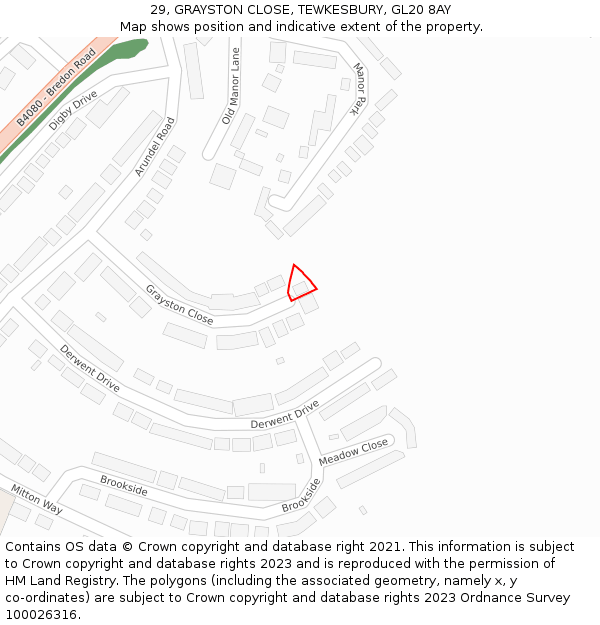 29, GRAYSTON CLOSE, TEWKESBURY, GL20 8AY: Location map and indicative extent of plot