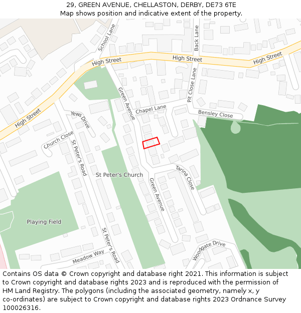 29, GREEN AVENUE, CHELLASTON, DERBY, DE73 6TE: Location map and indicative extent of plot