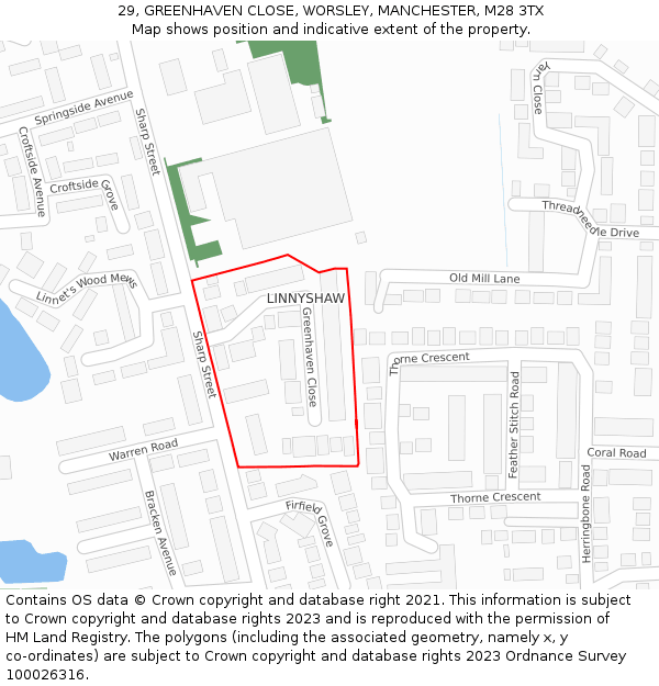 29, GREENHAVEN CLOSE, WORSLEY, MANCHESTER, M28 3TX: Location map and indicative extent of plot