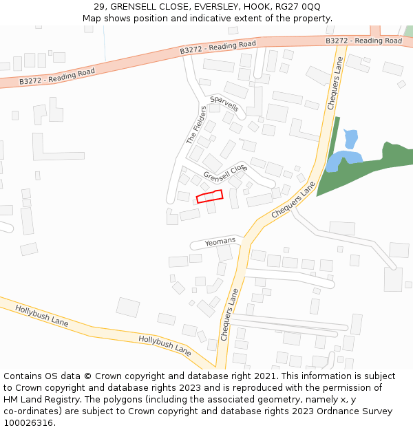 29, GRENSELL CLOSE, EVERSLEY, HOOK, RG27 0QQ: Location map and indicative extent of plot