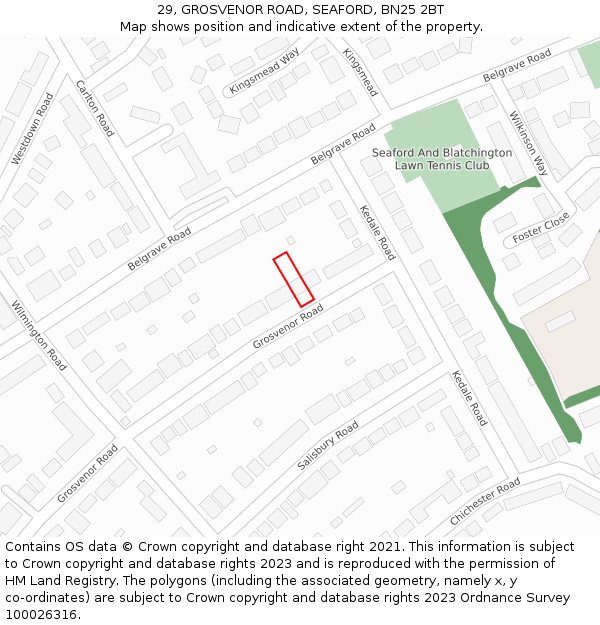 29, GROSVENOR ROAD, SEAFORD, BN25 2BT: Location map and indicative extent of plot