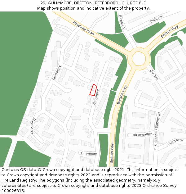 29, GULLYMORE, BRETTON, PETERBOROUGH, PE3 8LD: Location map and indicative extent of plot