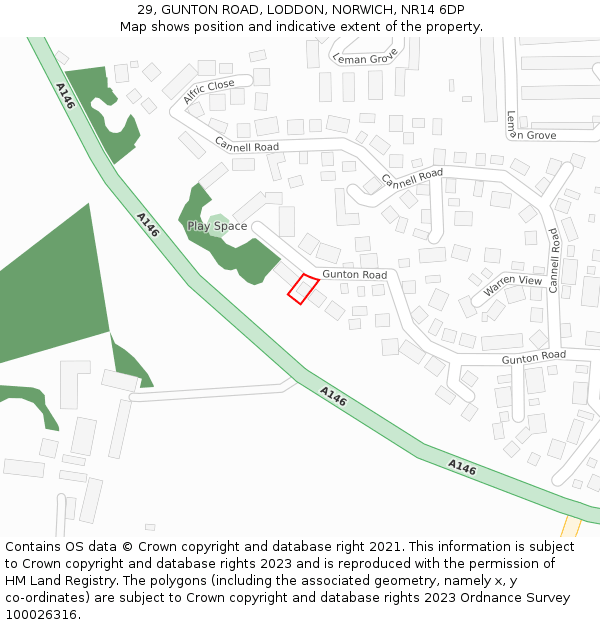 29, GUNTON ROAD, LODDON, NORWICH, NR14 6DP: Location map and indicative extent of plot