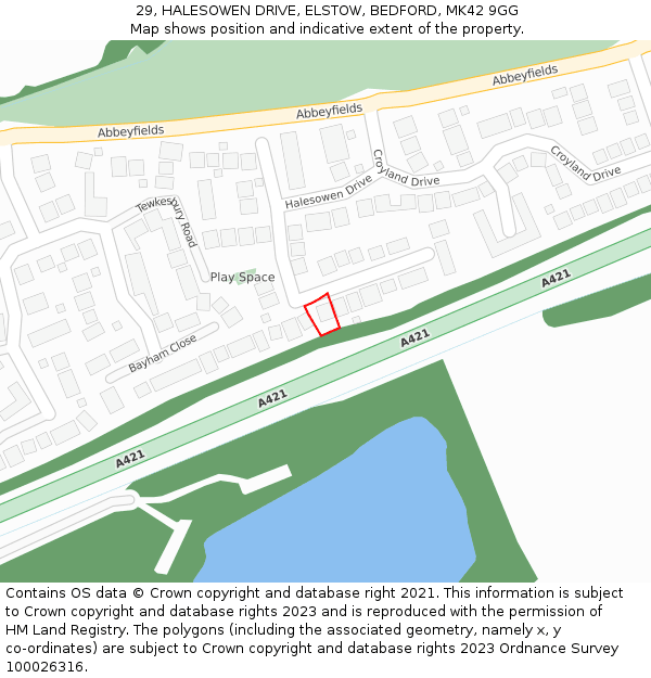 29, HALESOWEN DRIVE, ELSTOW, BEDFORD, MK42 9GG: Location map and indicative extent of plot