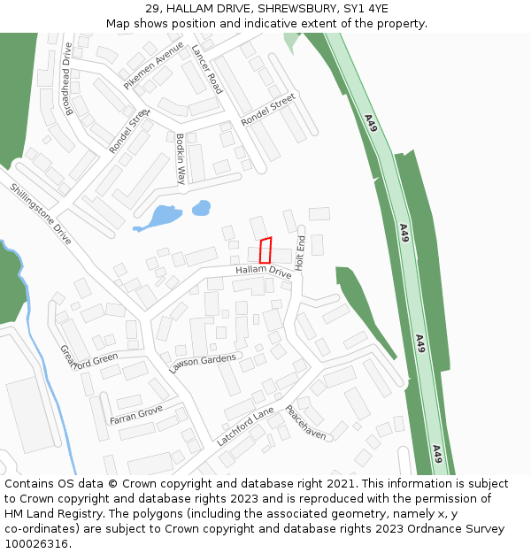29, HALLAM DRIVE, SHREWSBURY, SY1 4YE: Location map and indicative extent of plot