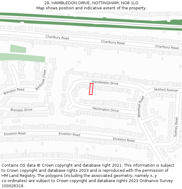 29, HAMBLEDON DRIVE, NOTTINGHAM, NG8 1LG: Location map and indicative extent of plot