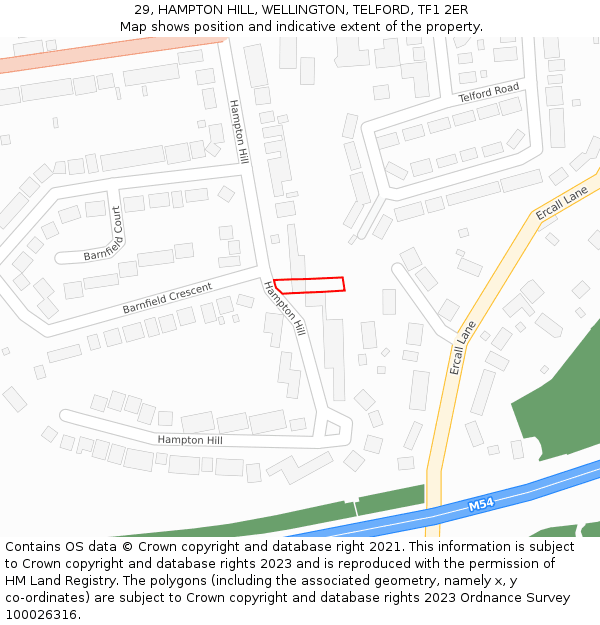 29, HAMPTON HILL, WELLINGTON, TELFORD, TF1 2ER: Location map and indicative extent of plot