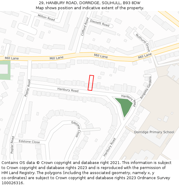 29, HANBURY ROAD, DORRIDGE, SOLIHULL, B93 8DW: Location map and indicative extent of plot